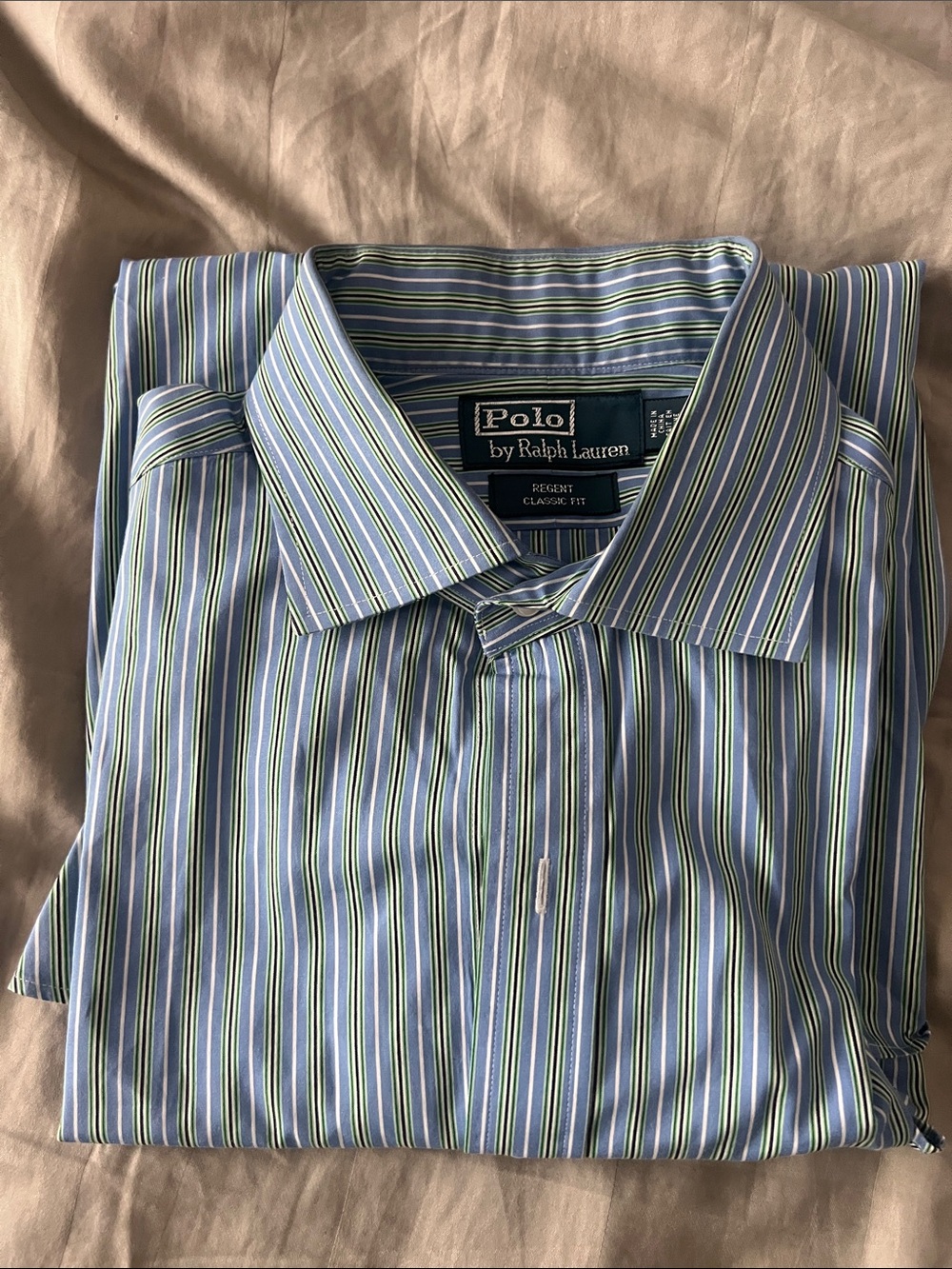 Polo by Ralph Lauren Blue & Green Stripe Dress Shirt